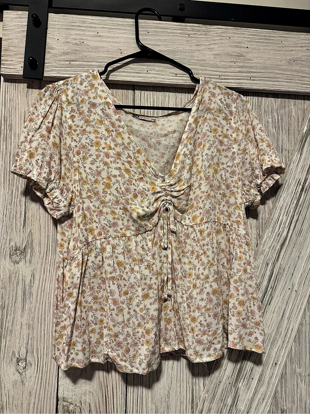 SO. Babydoll Top Floral Print Cream & Yellow